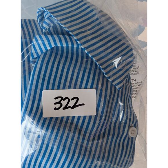 Modcloth‎ Sheer Chiffon Blue Striped Classic Preppy Twee Academia Blouse 1X - Picture 7 of 7